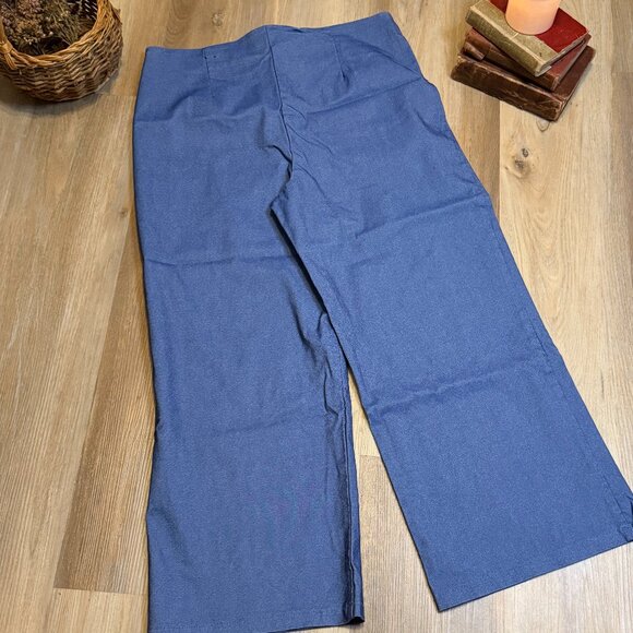 Versona Modern Blue Wide Leg Pants with Patch Pockets and Silver Buttons size 14 - Picture 9 of 9
